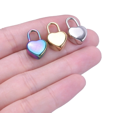 Polished Stainless Steel Heart Lock Pendant For DIY Jewelry Making Gold Silver Iridescent Metal Charm Accessories For Women