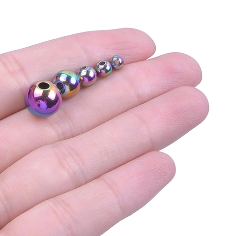 Irisierende Edelstahl Runde Zwischenperlen Vakuumgalvanisiert DIY Schmuckherstellung Zubehör Für Armband Halskette Handwerk