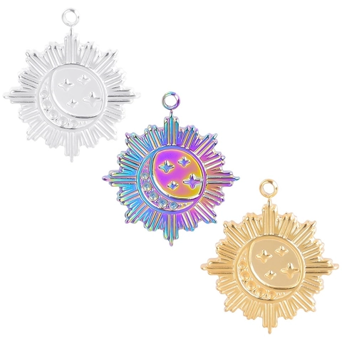 Himmlischer Sonne Mond Stern Edelstahl Anhänger DIY Schmuckherstellung Zubehör Für Halskette Gold Silber Irisierend