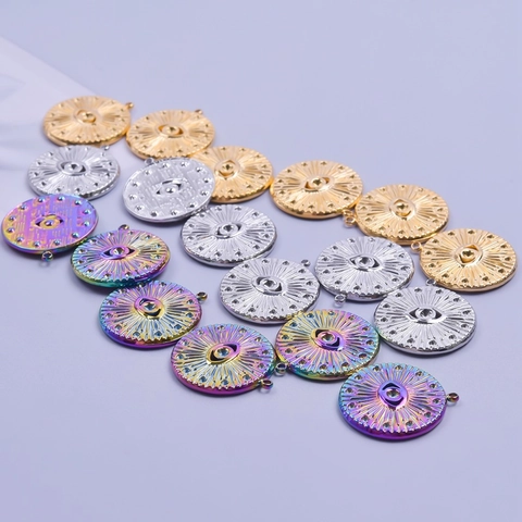 Ciondolo Malocchio in Acciaio Inossidabile Senza Catena Disco Rotondo Raggiera Charm per Creazione Gioielli Accessorio Vintage