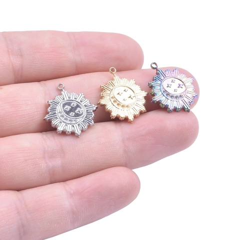 Himmlischer Sonne Mond Stern Edelstahl Anhänger DIY Schmuckherstellung Zubehör Für Halskette Gold Silber Irisierend