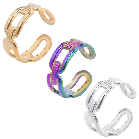 Minimalist Stainless Steel Chain Link Open Ring For Men Women Adjustable Punk Industrial Style Band Finger Ring Jewelry Gift