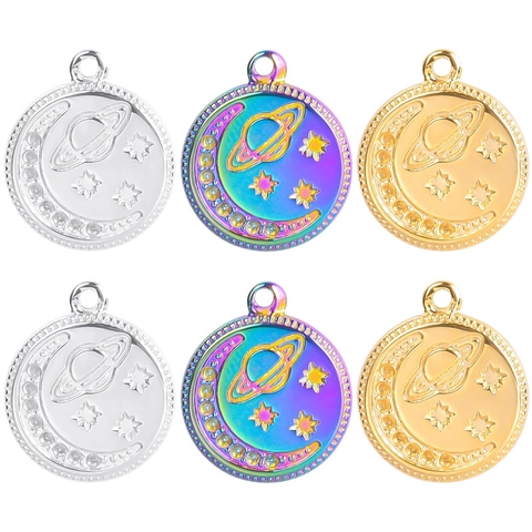 Colgante Celestial de Acero Inoxidable Luna Planeta Estrella Dije de Strass para Fabricación de Joyas DIY Oro Plata Multicolor