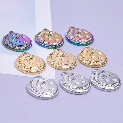 Colgante Celestial de Acero Inoxidable Luna Planeta Estrella Dije de Strass para Fabricación de Joyas DIY Oro Plata Multicolor