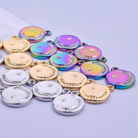 Colgante de Disco Celeste de Luna y Estrella de Acero Inoxidable con Strass para Fabricación de Joyas DIY Accesorios de Collar