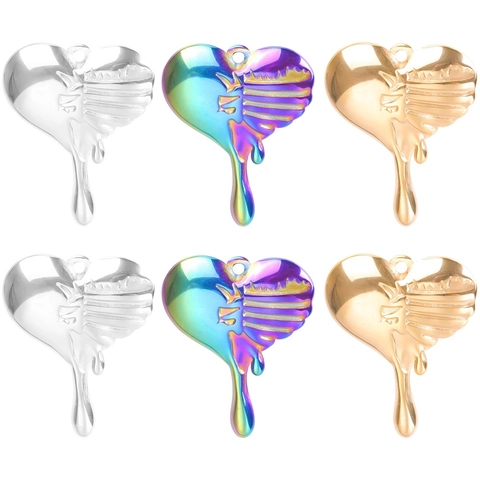 Stainless Steel Melting Heart Pendant Necklace Iridescent Gold Silver Liquid Metal Dripping Heart Y2K Punk Jewelry