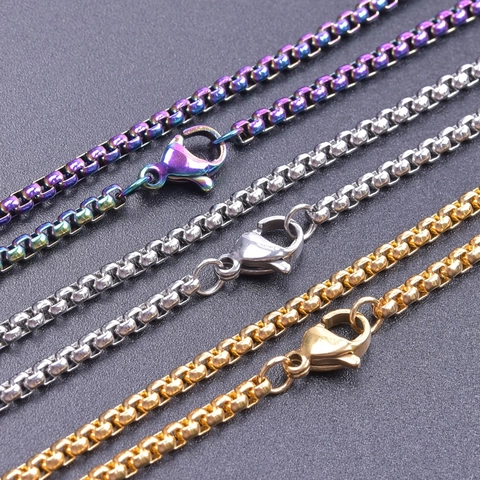 Minimalist Stainless Steel Box Chain Necklace Bracelet For Men Women Gold Silver Rainbow Plated Lobster Clasp Fashion Jewelry