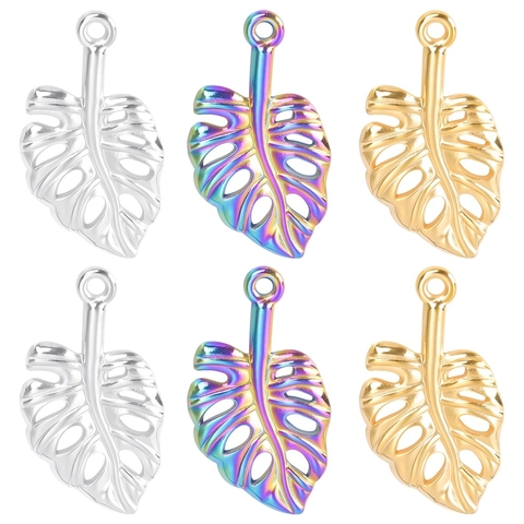 Collier Pendentif Feuille de Monstera en Acier Inoxydable pour Femmes Feuille de Plante Tropicale Ajourée Or Argent