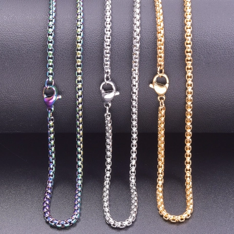 Minimalist Stainless Steel Box Chain Necklace Bracelet For Men Women Gold Silver Rainbow Plated Lobster Clasp Fashion Jewelry