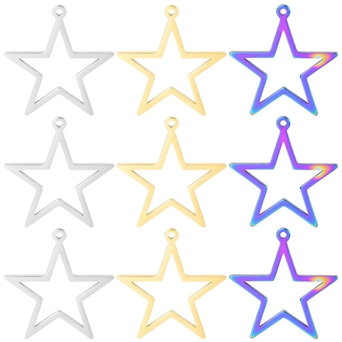 Edelstahl Pentagramm Anhänger Halskette Damen Herren Gold Silber Regenbogen Hohler Stern Spiegelglanz Schmuckzubehör