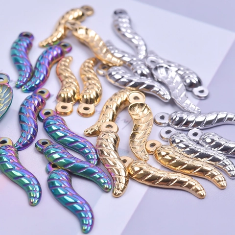 Italian Style Cornicello Chili Pendant Necklace Stainless Steel Spiral Texture 18K Gold Silver Iridescent Jewelry For Women Men