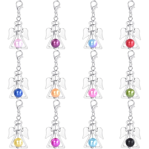 Guardian Angel Wings Pendant With Colorful Faux Artificial Pearl Lobster Clasp Alloy Religious Charms For DIY Necklace Bag Keychain