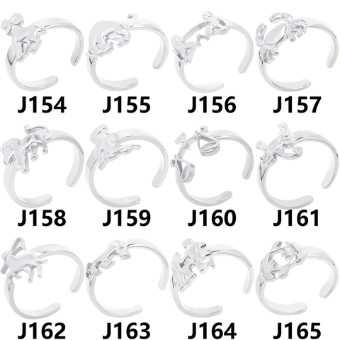 Vintage Stainless Steel 12 Zodiac Signs Open Ring Minimalist Adjustable Animal Lion Scorpion Ring Jewelry For Women Gold Silver
