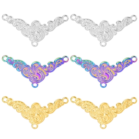 Roestvrij Staal Barok Scroll Bloem Hanger Connector Vacuüm Plating Regenboog Goud Zilver Spiegel Gepolijst DIY Sieraden