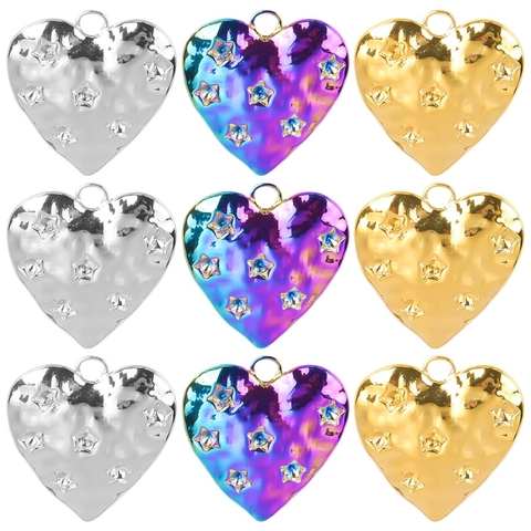 Collana con Ciondolo a Cuore e Stella in Acciaio Inossidabile Martellato Vintage Galvanizzato Oro Argento Gioielli Donna