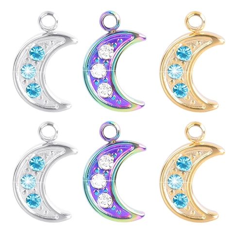 Stainless Steel Moon Pendant Necklace With Rhinestone 18K Gold Plated Crescent Moon DIY Jewelry Accessories For Women