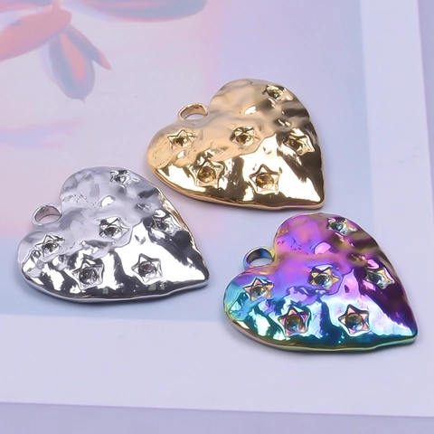 Collana con Ciondolo a Cuore e Stella in Acciaio Inossidabile Martellato Vintage Galvanizzato Oro Argento Gioielli Donna