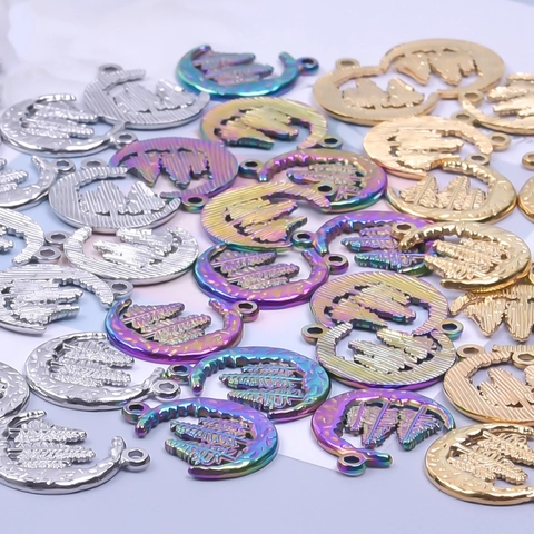 Stainless Steel Moon Tree Pendant Necklace Creative Hollow Out Forest Scene Vacuum Plated Gold Silver Colorful Jewelry