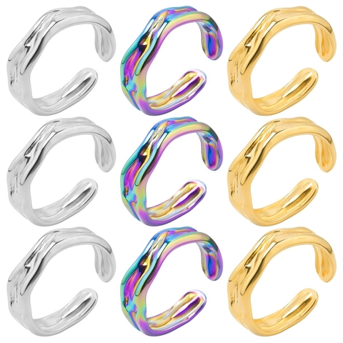 Anillo Abierto de Acero Inoxidable con Textura de Lava para Mujer Anillo Geométrico Ajustable Irregular Joyas de Moda