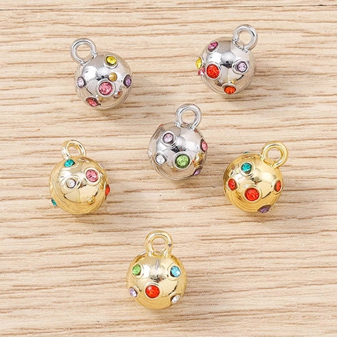 Colorful Rhinestone Round Ball Sphere Pendant Zinc Alloy Electroplated Multi-Color Ball For Bracelet Necklace Keychain DIY Making