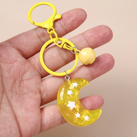 Llavero Creativo de Resina con Luna y Estrellas Con Campana Colgante de Luna Traslúcido Simple Adorno de Bolso para Mujer Niños