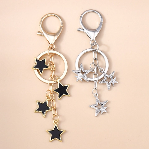 Portachiavi Stella Donna Elegante Oro Argento Pentagramma Chiusura Moschettone Lega Strass Smalto Ciondolo Borsa Zaino Moda