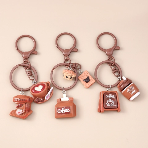 Portachiavi in Resina Creativo a Tema Caffè Pendente per Macchina da Caffè Dessert Pane Insegna per Borsa Charm Regalo