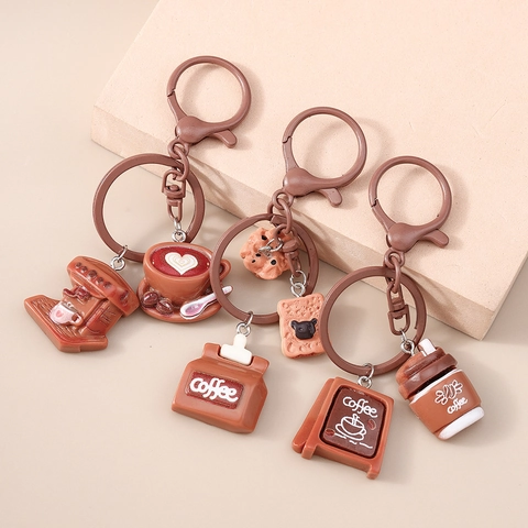 Portachiavi in Resina Creativo a Tema Caffè Pendente per Macchina da Caffè Dessert Pane Insegna per Borsa Charm Regalo