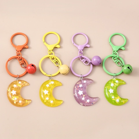 Llavero Creativo de Resina con Luna y Estrellas Con Campana Colgante de Luna Traslúcido Simple Adorno de Bolso para Mujer Niños