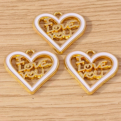 Enamel Heart Shaped Hollow Love Letter Pendants Zinc Alloy Charms For DIY Necklace Bracelet Making Valentine Gift Accessory