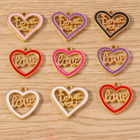 Enamel Heart Shaped Hollow Love Letter Pendants Zinc Alloy Charms For DIY Necklace Bracelet Making Valentine Gift Accessory