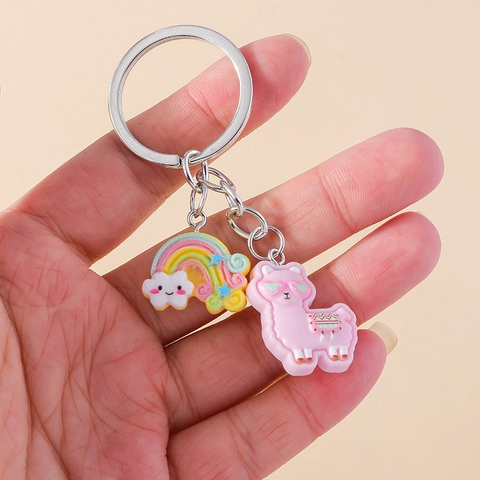 Cartoon Alpaka Schlüsselanhänger Mit Regenbogen Wolke Anhänger Süßer Harz Tier Schlüsselring Für Rucksack Handtasche Dekoration Kinder Damen Geschenk