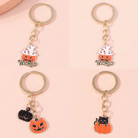 Halloween Keychain Creative Enamel Pumpkin Ghost Black Cat Pendant Metal Key Ring For Halloween Party Bag Charm Gift