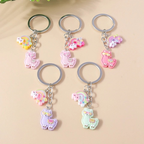Cartoon Alpaka Schlüsselanhänger Mit Regenbogen Wolke Anhänger Süßer Harz Tier Schlüsselring Für Rucksack Handtasche Dekoration Kinder Damen Geschenk