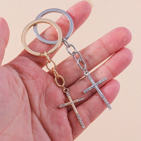 Portachiavi a Croce in Lega con Strass alla Moda Ciondolo per Zaino a Crocifisso Placcato Oro Argento per Uomo Donna Gioielli