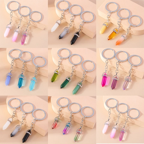 Modern Minimalist Hexagonal Pillar Resin Crystal Keychain Gradient Color Backpack Pendant Key Ring For Women Men Gift