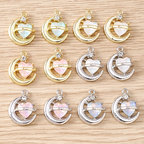 Barok Zinklegering Simulatie Edelsteen Maan Hart Meerminstaart Charmes DIY Strass Kunstparel Hangers Voor Sieraden Maken Sleutelhanger Accessoire