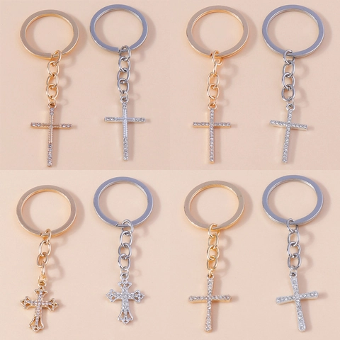 Portachiavi a Croce in Lega con Strass alla Moda Ciondolo per Zaino a Crocifisso Placcato Oro Argento per Uomo Donna Gioielli