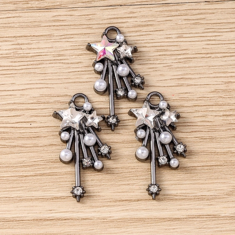 Y2K Star Pentagram Pendant Alloy Rhinestone Artificial Pearl Tassel Meteor Charms DIY Necklace Bracelet Jewelry Making