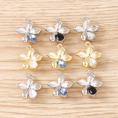 Sweet Alloy Rhinestone Flower Pendants For DIY Jewelry Making Necklace Bracelet Accessory Flower Shape Charms For Women