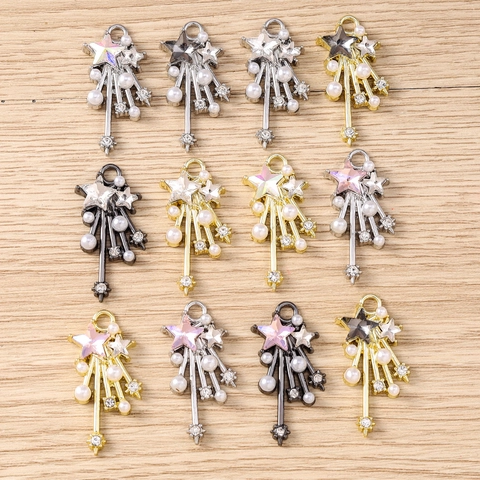 Y2K Star Pentagram Pendant Alloy Rhinestone Artificial Pearl Tassel Meteor Charms DIY Necklace Bracelet Jewelry Making