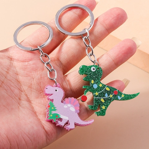 Weihnachten Cartoon Dinosaurier Schlüsselanhänger Glitzer Acryl Tier Tasche Anhänger Urlaub Dino Schlüsselring Für Xmas Geschenk Zubehör
