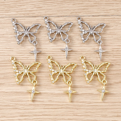 Pendentif Papillon en Alliage de Zinc Avec Perles Artificielles et Strass pour DIY Bijoux Collier Bracelet Accessoire