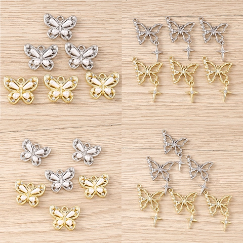 Pendentif Papillon en Alliage de Zinc Avec Perles Artificielles et Strass pour DIY Bijoux Collier Bracelet Accessoire