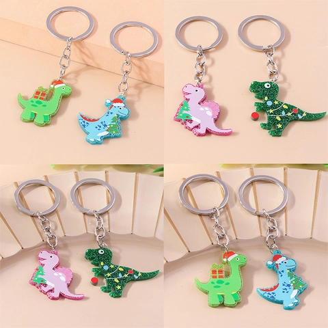 Weihnachten Cartoon Dinosaurier Schlüsselanhänger Glitzer Acryl Tier Tasche Anhänger Urlaub Dino Schlüsselring Für Xmas Geschenk Zubehör