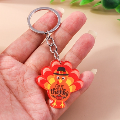 Portachiavi Tacchino Ringraziamento Acrilico Cartone Animato Happy Thanksgiving Give Thanks Gobble Motivo Ciondolo Borsa