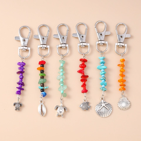 Llavero de Animales Marinos Aleación de Zinc Piedra Natural Tortuga Concha Estrella de Mar Bohemio Colgante de Bolsa Regalo Mujer
