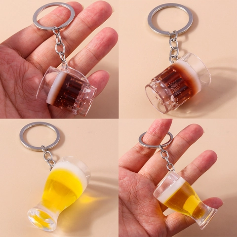 Creative Simulation Beer Mug Keychain Resin Drink Pendant Realistic Foam Liquid Design Backpack Hanging Ornament Fun Gift