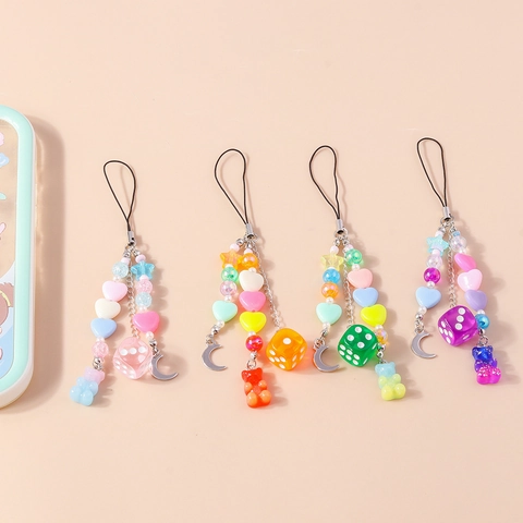 Cordino per Telefono in Perline di Resina Colorata Y2K Ciondolo Orso Cuore Stella Dado Cinturino da Polso per Donna Custodia