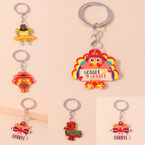 Portachiavi Tacchino Ringraziamento Acrilico Cartone Animato Happy Thanksgiving Give Thanks Gobble Motivo Ciondolo Borsa